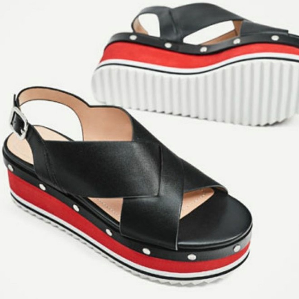 Zara Black and Red Sporty Platform Sandals